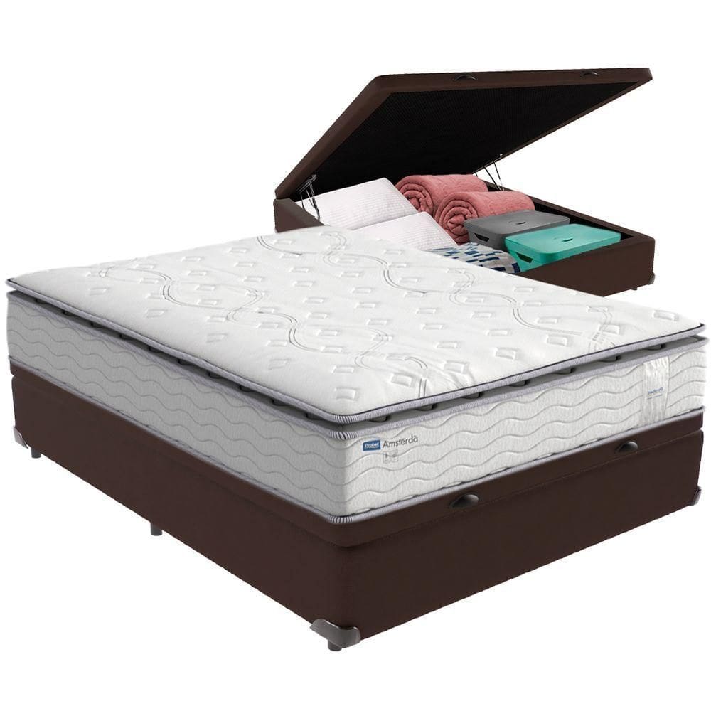 Cama Box Baú Marrom E Colchão Amsterdã Molas Ensacadas Casal Probel