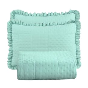 Kit Cobre Leito Colcha Casa Scarpa Maison Queen C/ Babado Percal 300 Fios 3 Peças - Verde Menta