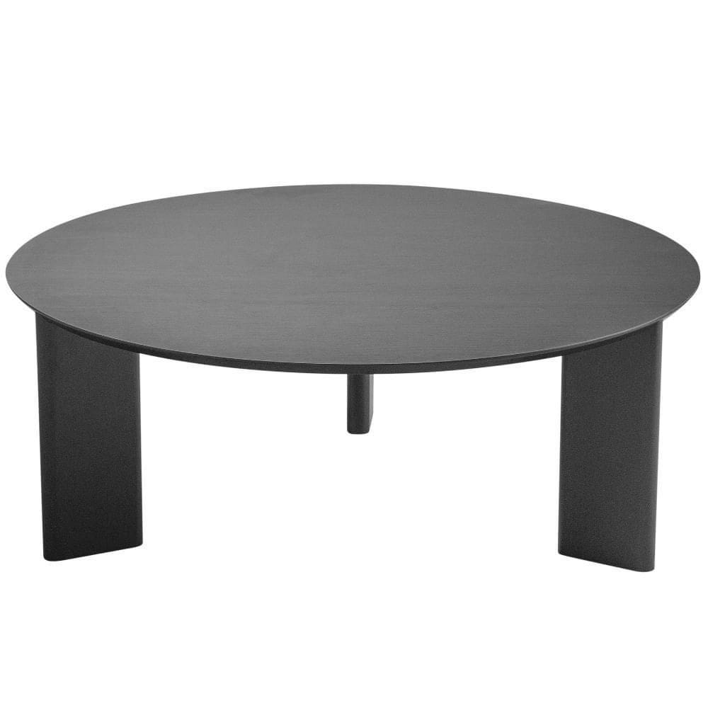 Mesa De Centro Redonda Orgânica Chanfrada Artesano 80 Cm (larg) Mdp Nero (preto) Pés Madeira Maciça