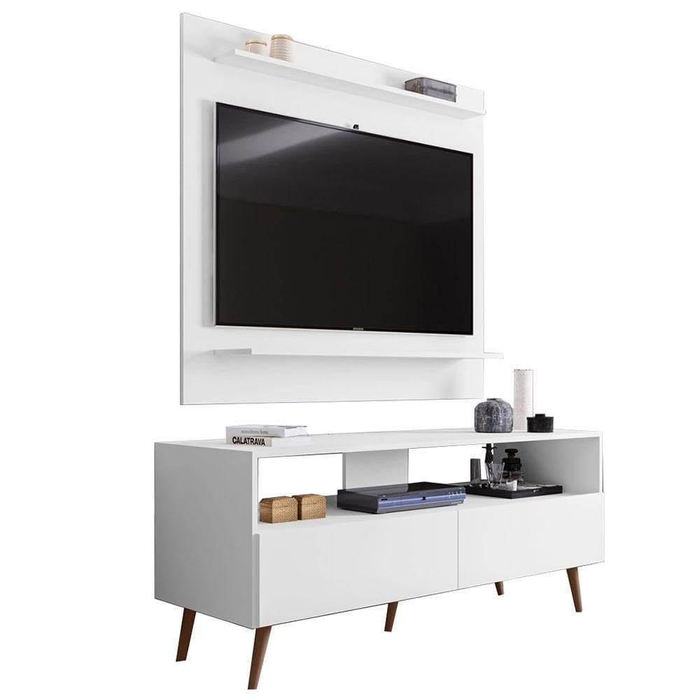 Painel Para Tv 50 Pol Senna E Rack Bancada 136cm Versa Z34 Branco - Mpozenato