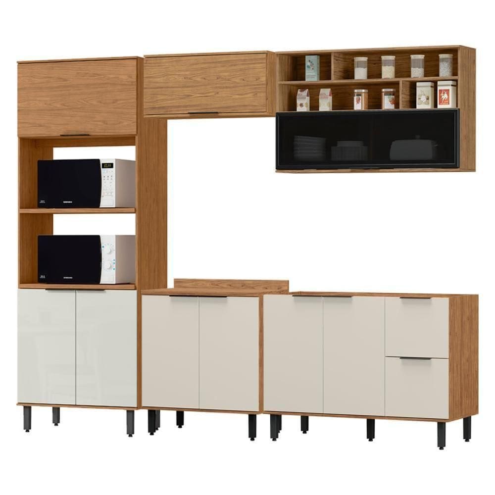 Cozinha Modulada 05 Pecas Mdf 280 Cm Tosc Freijo Off White Mxm Freijo Off White