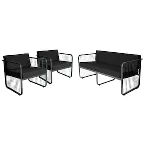 Conjunto 2 Poltronas E Namoradeira Fibra Sintética Santiago Preto-preto
