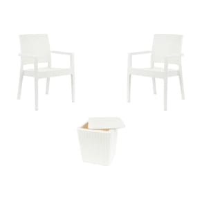 Kit 2 Cadeiras Com Braço Milano Rattan + Mesa Capri Branca