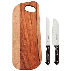 Kit Para Frios Tramontina Polywood Lâminas Aço Inox Cabos Madeira Trata Polywood Castanho 3 Peças Tramontina