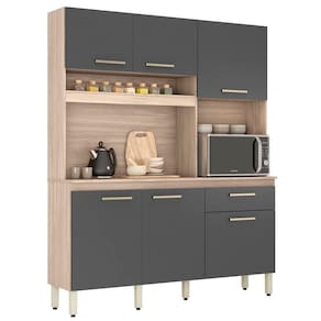 Armário De Cozinha Compacta 160cm Saul D02 Avena/grafito - Mpozenato
