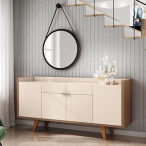 Buffet Balcão Decorativo Albâni Sala De Jantar Pés Madeira Mdp/mdf Off White/castanho G26 - Gran Belo