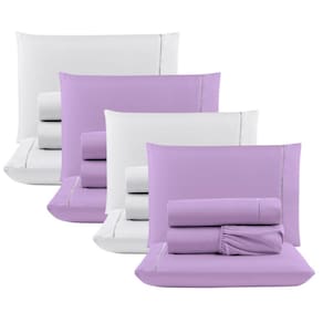 Kit 4 Jogos Cama Lençol Casal 400 Fios 4 Peças Lilás +Branco