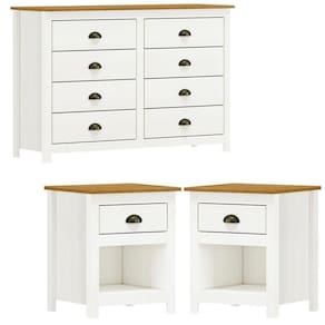 Comoda 8 Gav E 02 Mesas De Cabeceira Madeira Maciça Branco Freijo Milani Store
