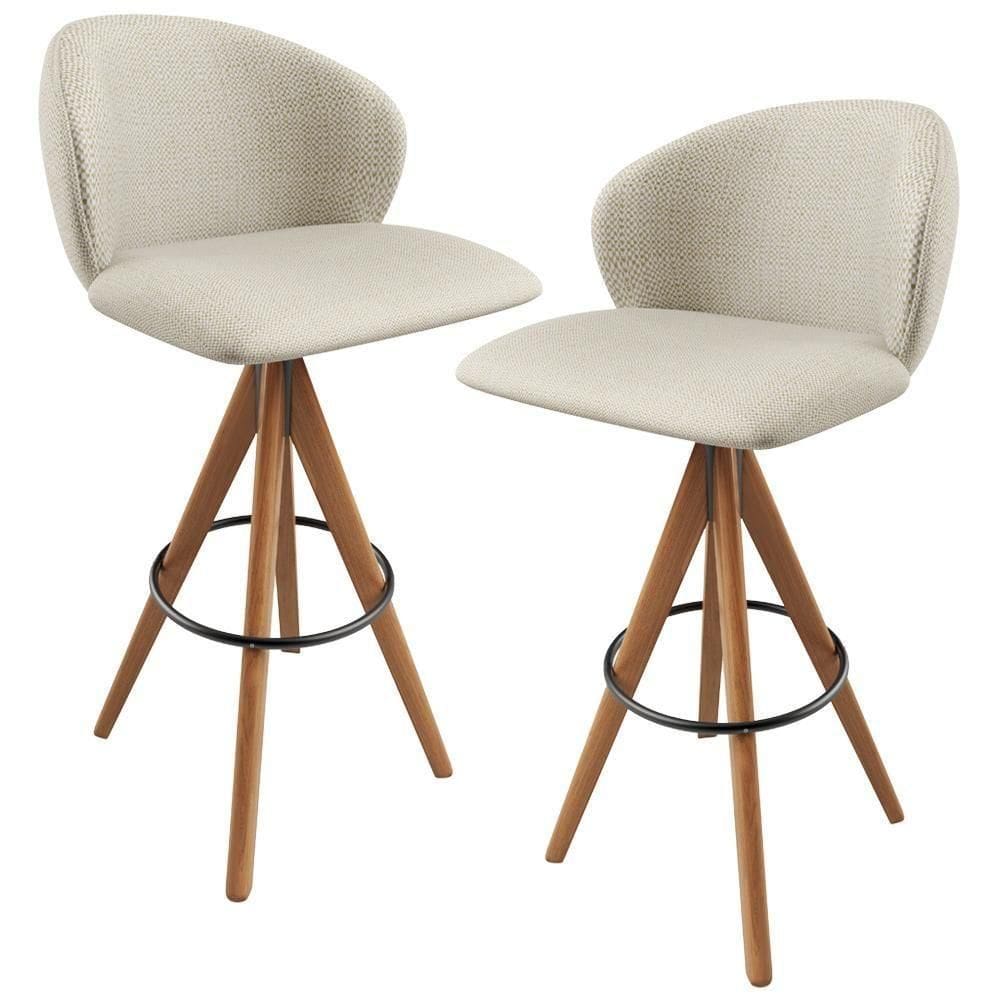 Kit 02 Banquetas Alta Bar Cozinha Sala De Jantar Bar Mia L02 Linho Champagne - Lyam Decor