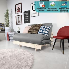 Futon Casal Tokio Sofa Cama Sarja Com Madeira Maciça