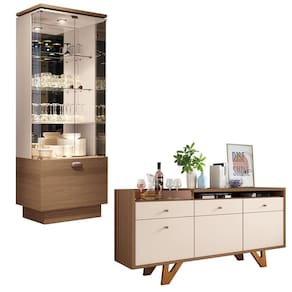 Conjunto Decorativo Cristaleira E Buffet Aparador Peggy/noeli Off White/castanho G26 - Gran Belo