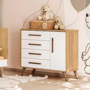 Comoda Sapateira 1 Porta 4 Gavetas Que Encanto Retro Freijo Toque Branco Acetinado