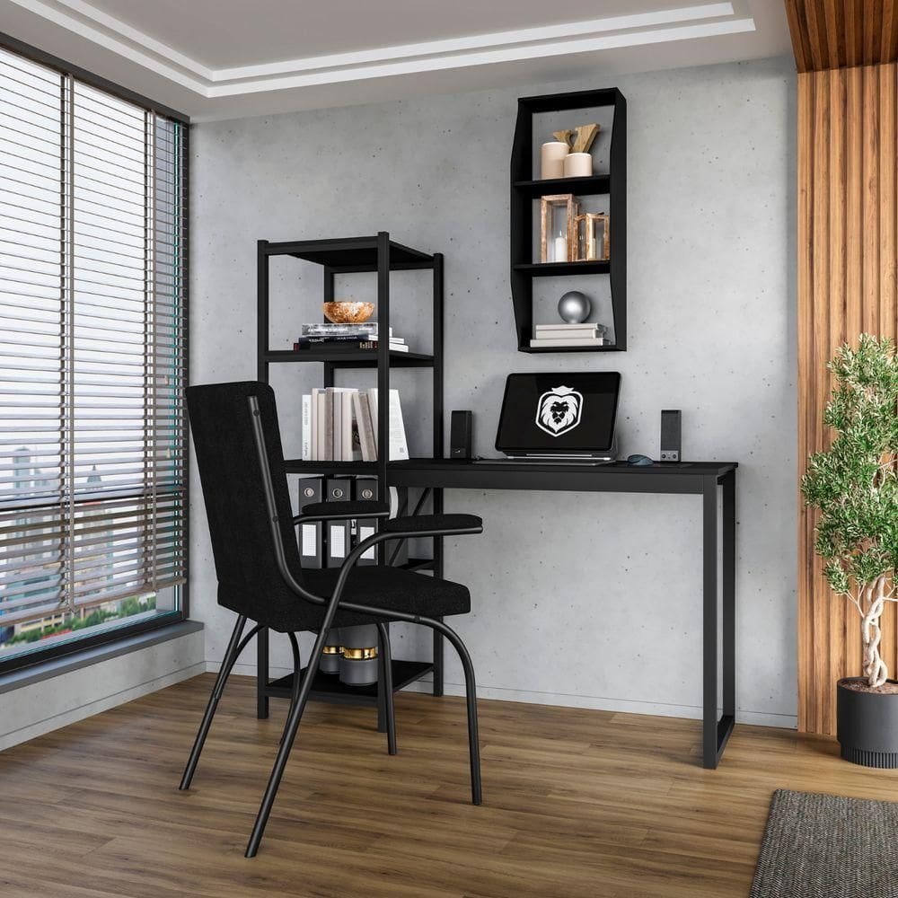 Home Office Fit Com Prateleira Preto 4