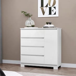 Comoda 4 Gavetas 1 Porta 100 Cm Veg Co028 Branco Neve Mxm