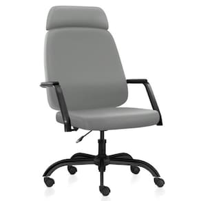 Cadeira De Escritório Giratória Diretor Com Apoio De Cabeça Hub F02 Sintético Cinza - Lyam Decor