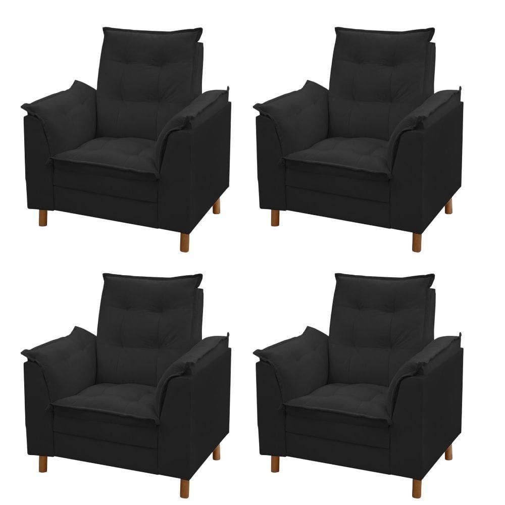 Kit 04 Poltronas Isa Escritório Consultório Recepção Suede Preto - Mabe Magazine