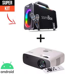 Projetor Datashow Android Full HD 10200 Lumens Wi-Fi Bluetooth HDMI Knup PJ006 + Caixa De Som Potente 200W RMS Bluetooth