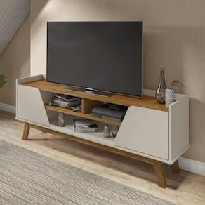 Rack Para Tv Até 65 Polegadas Com Nichos E 2 Portas Retrô Multimóveis Cr45296 Off White Naturalle