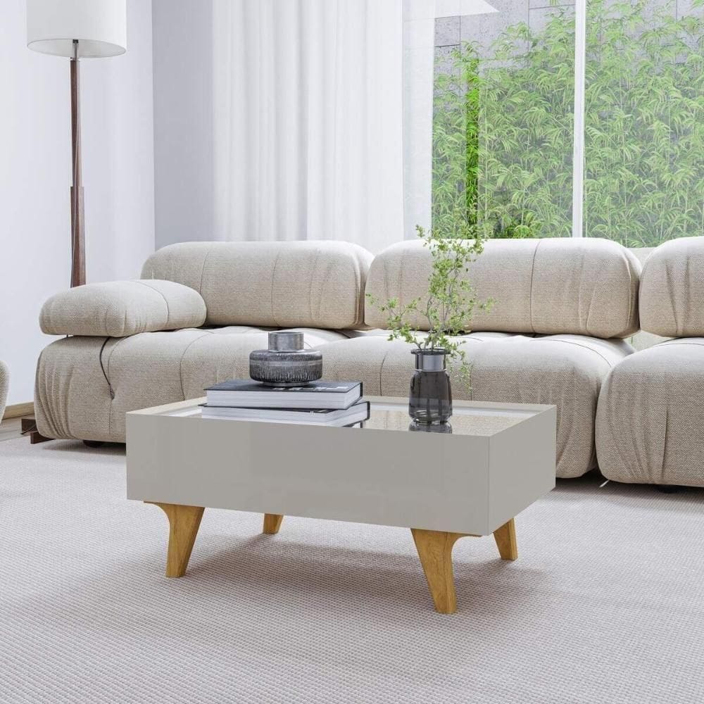 Mesa De Centro Com Espelho 1 Gaveta E Pés 75cm Multimóveis Cr45280 Off White