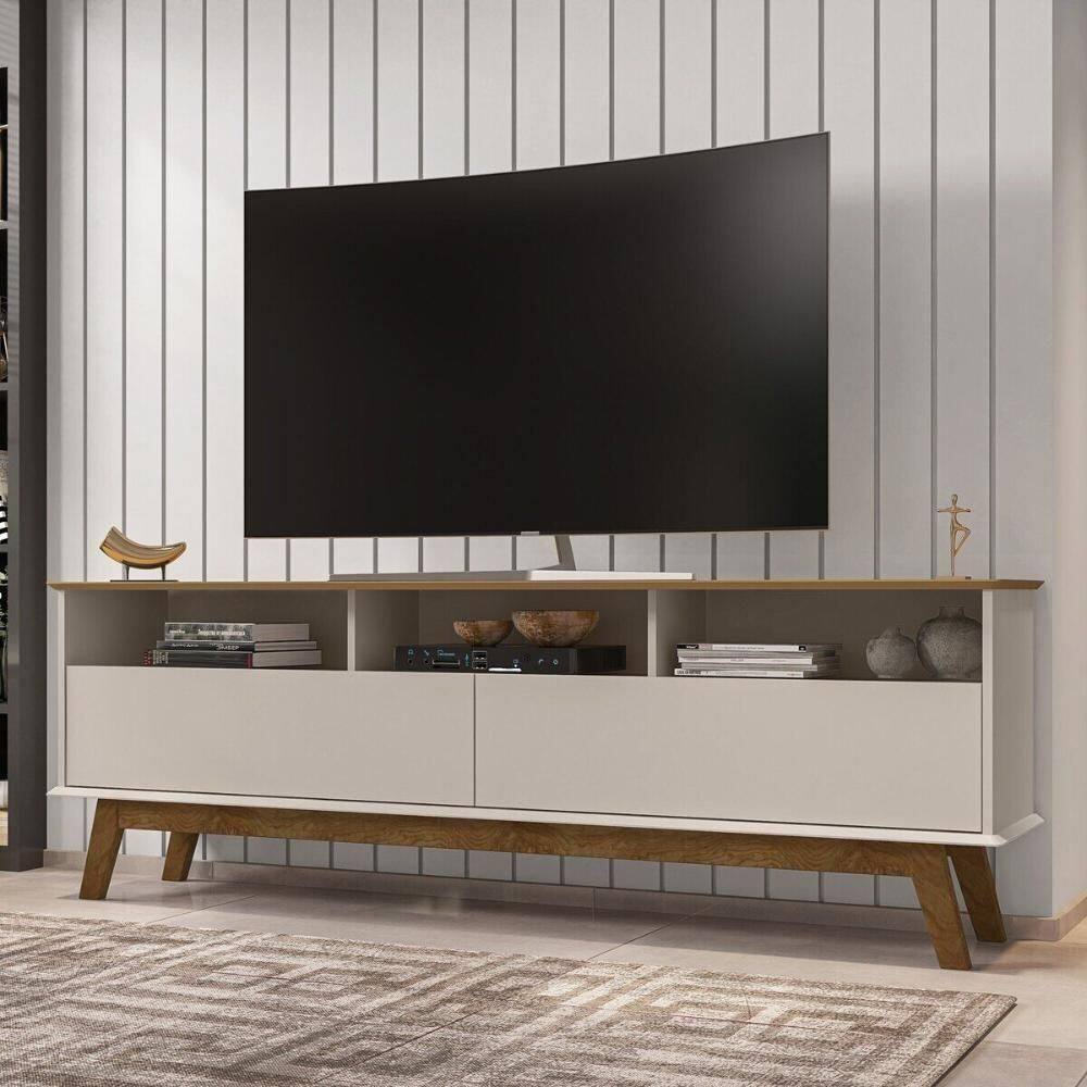 Rack Para Tv Até 65 Polegadas Com Nichos E 2 Portas Retrô Multimóveis Cr45291 Cinamomo Off White