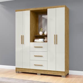 Guarda Roupa 4 Portas Com Espelho Capelinha Rg139 Marrocos Off White Mxm