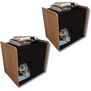 Kit 2 Mesa De Cabeceira Cama Pet Cães 45x55x60 Preto E Amadeirado