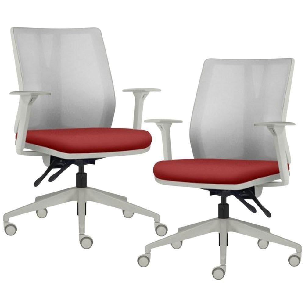 Kit 2 Cadeiras De Escritório Giratória Diretor Flow F02 Base Cinza Sintético Vermelho - Lyam Decor