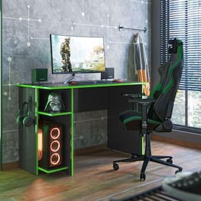 Mesa Para Escritorio E Gamer Preto Fosco Verde