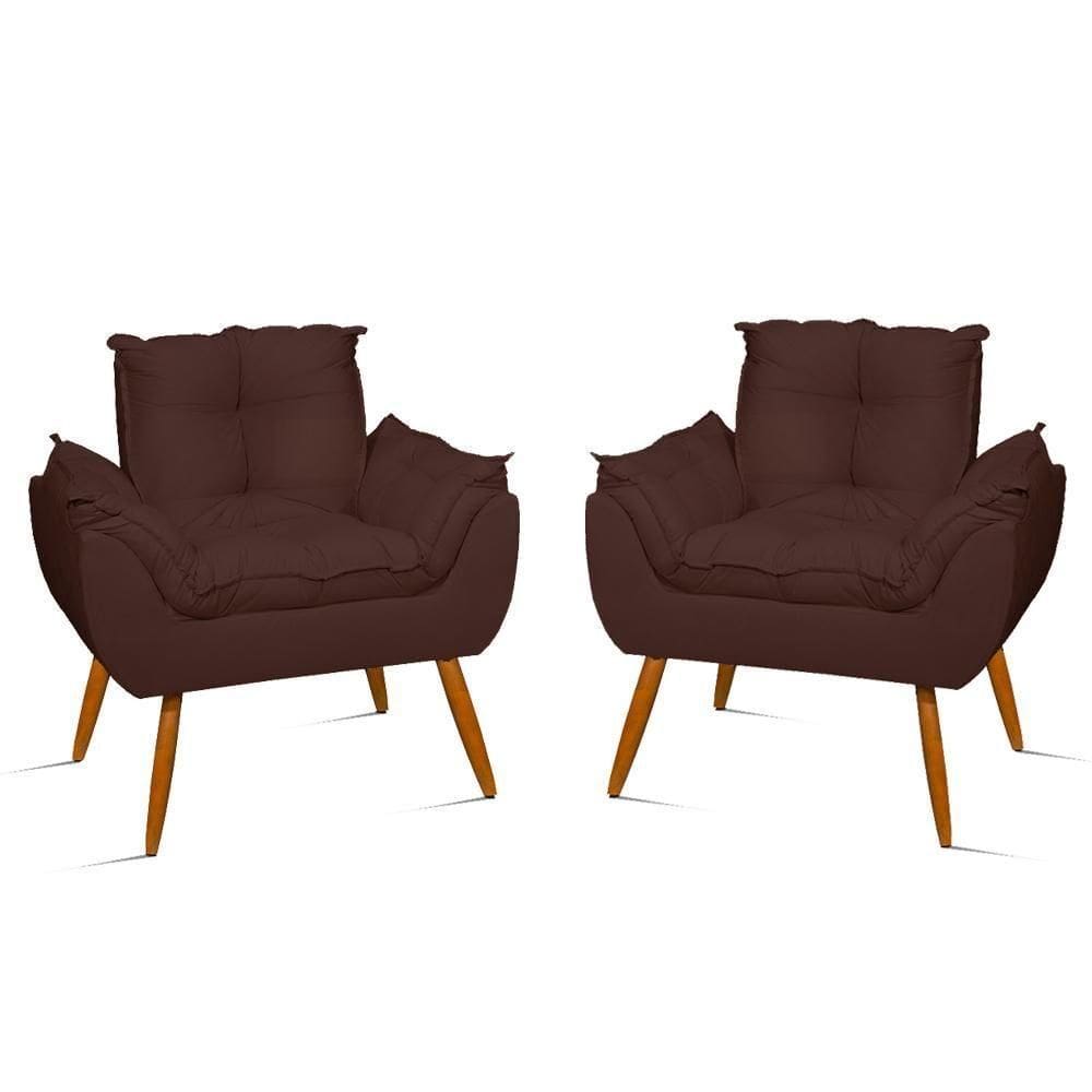 Kit 02 Poltronas Decorativas Opala Pés Palito - Sala Marrom