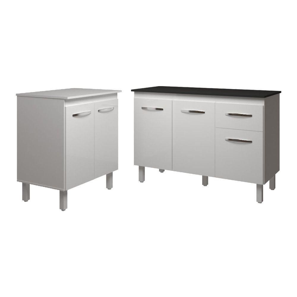 Balcão Para Microondas Ou Forno Branco E Armário Aline 118 Cm Cozinha Gabinete Branco Com Tampo Tampão Preto