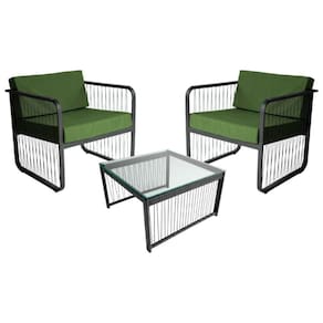Conjunto 2 Poltronas E Mesa Centro Fibra Sintética Santiago Preto-verde