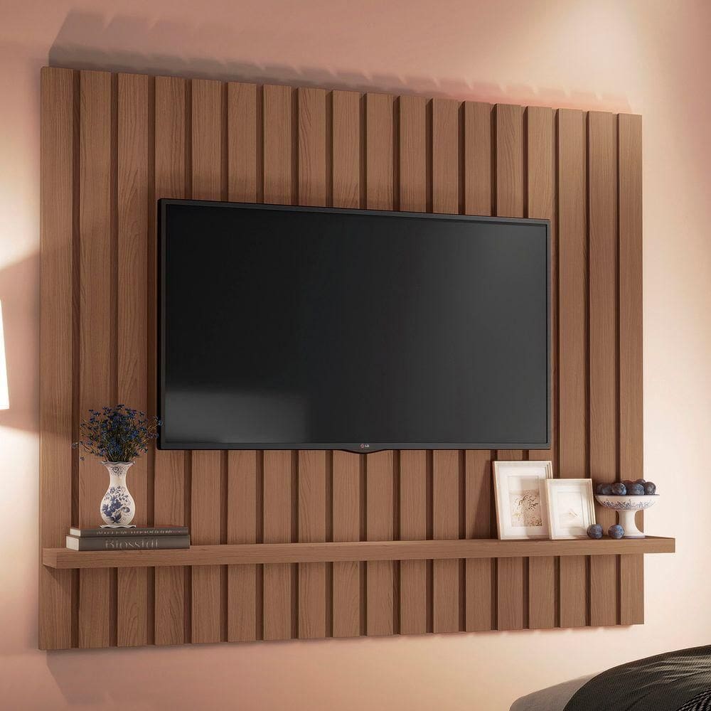 Painel Tv 60 160cm Suspenso Ripado Link Castanho - Hb Móveis