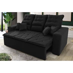 Sofá Retrátil Reclinável Europa 1,80m Preto Molas Espirais - King House