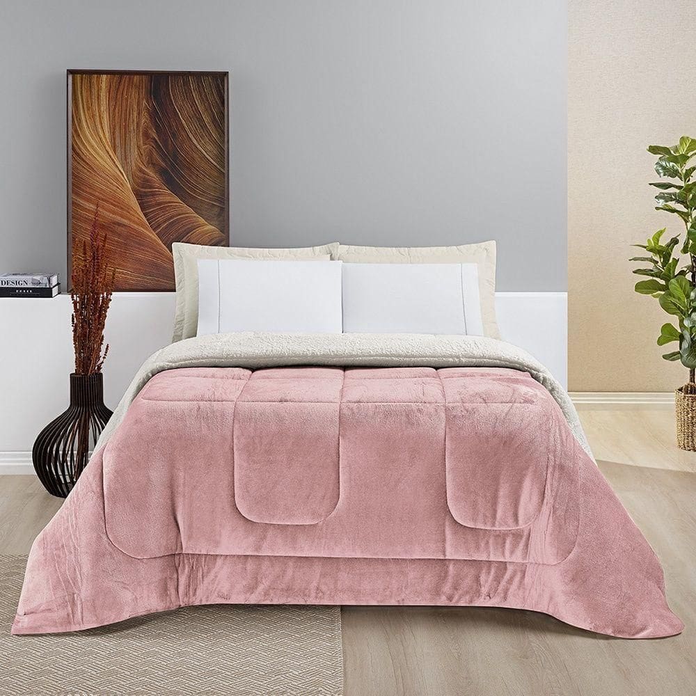 Coberdrom Sherpa E Flannel Everest King Manta Alta 150g 01 Peça - Rosa Secreto