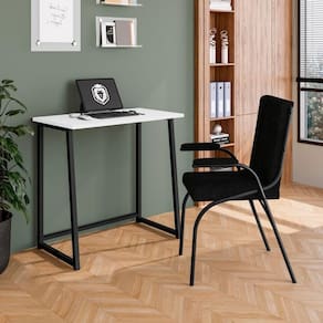 Mesa De Estudo Portátil Quarto Sala Dobrável Em Aço Fit Preto-branco
