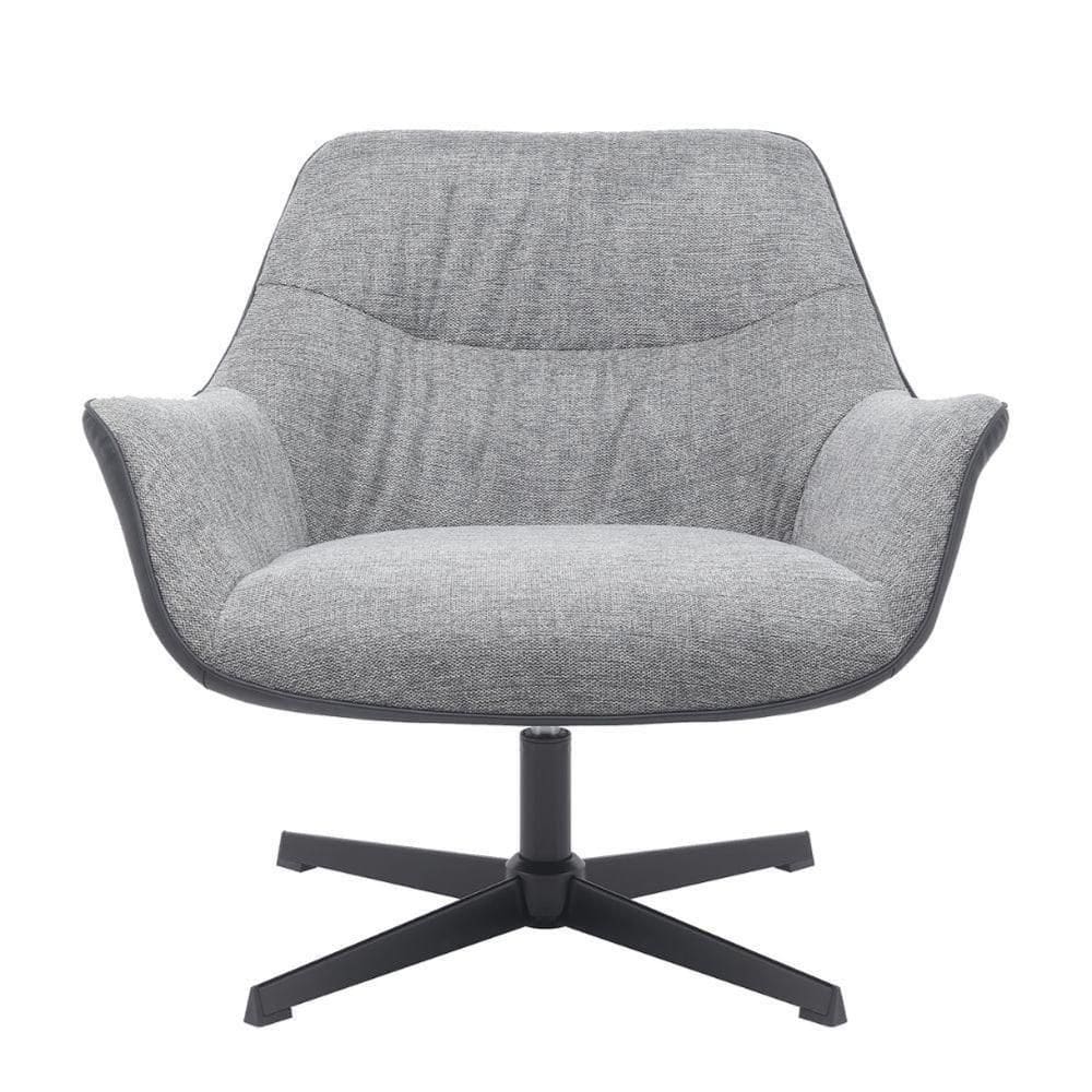 Poltrona Giratória Louvre Fratini Composê Em Poliuretano Gelo E Tecido Cinza Base Aço Preto