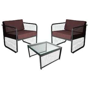 Conjunto 2 Poltronas E Mesa Centro Fibra Sintética Santiago Preto-marrom