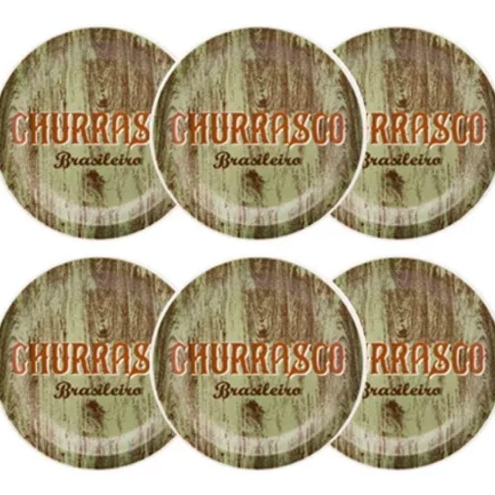 Kit Jogo Conjunto 6 Pratos Rasos Churrasco Verde 26cm - Oxford