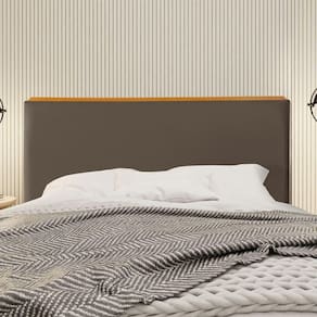 Cabeceira Cama Box Casal 1,40m Estofada Detalhe Em Madeira Java Veludo Marrom