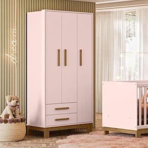 Guarda Roupa 3 Portas 2 Gavetas Que Encanto Slim Rosa Acetinado