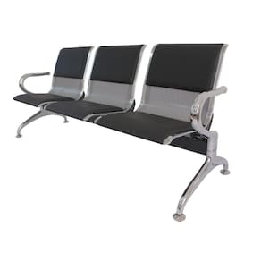 Longarina Estofada 3 Lug Nr-17 Dubai Fratini 171 Cm Aço Carbono, Cromado E Pintura Cinza C- Braços