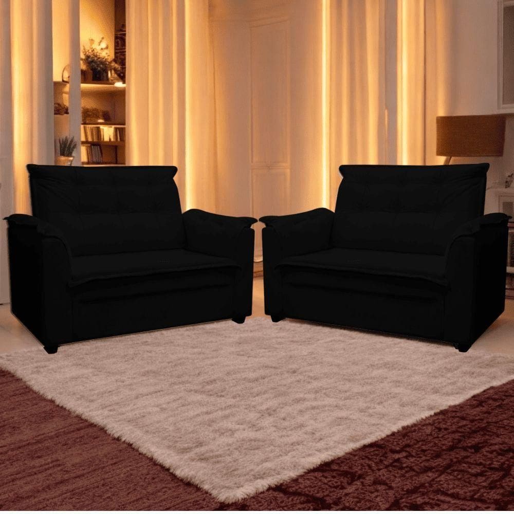 Kit 02 Sofás 2 Lugares Namoradeira Marrocos 1,40m Sala De Tv Estar Recepção Suede Preto Mabe Magazine