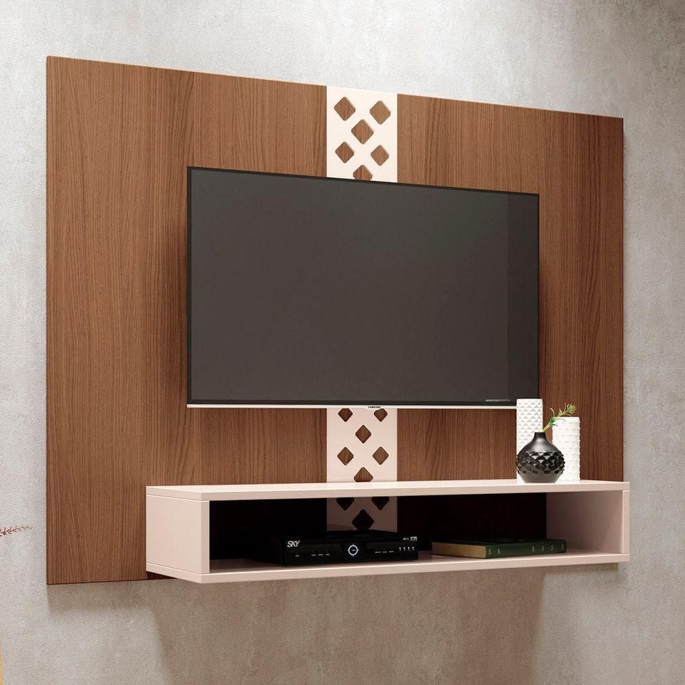 Painel Tv 47 120cm Suspenso Com Nicho Form Off-castanho - Hb Móveis