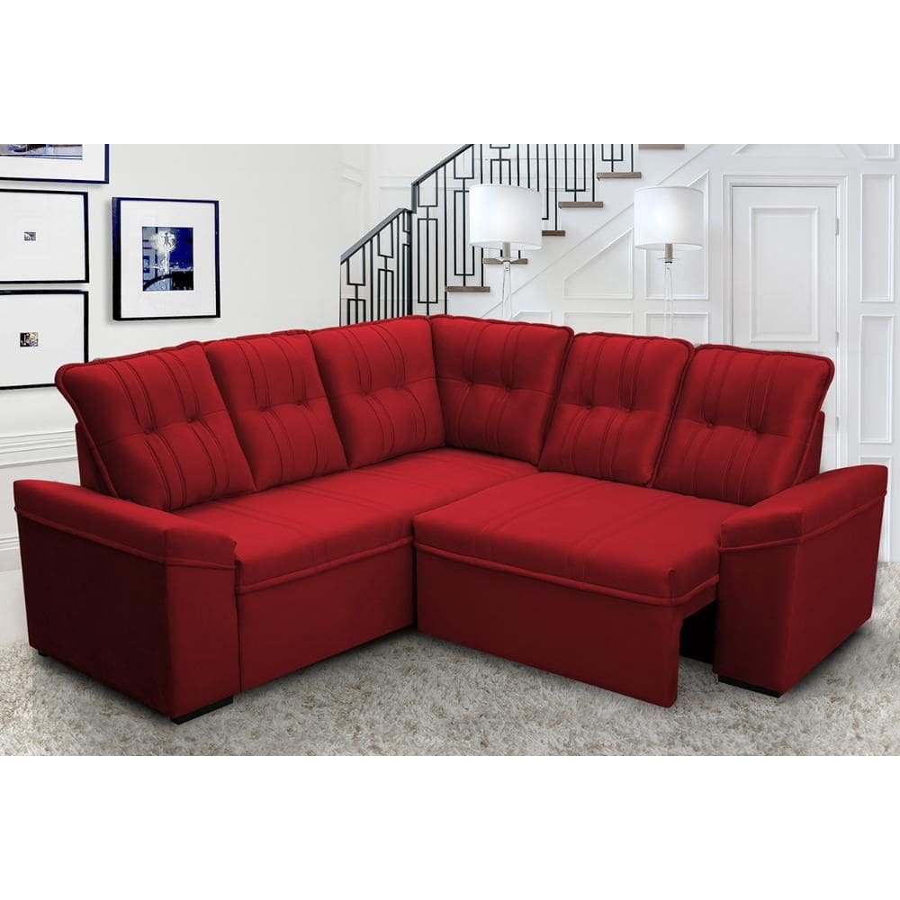 Sofá Canto London Vermelho Suede Velut - King House