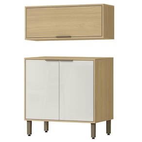 Armario Aereo E Balcao 80 Cm Glor Abgl01 Castanho Off White Mxm