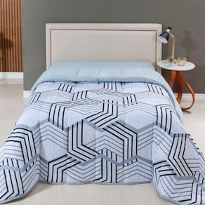 Edredom Cobertor Casa Scarpa Sonnet Solteiro Malha Estampada Dupla Face Algodão - Geométrico - Cinza