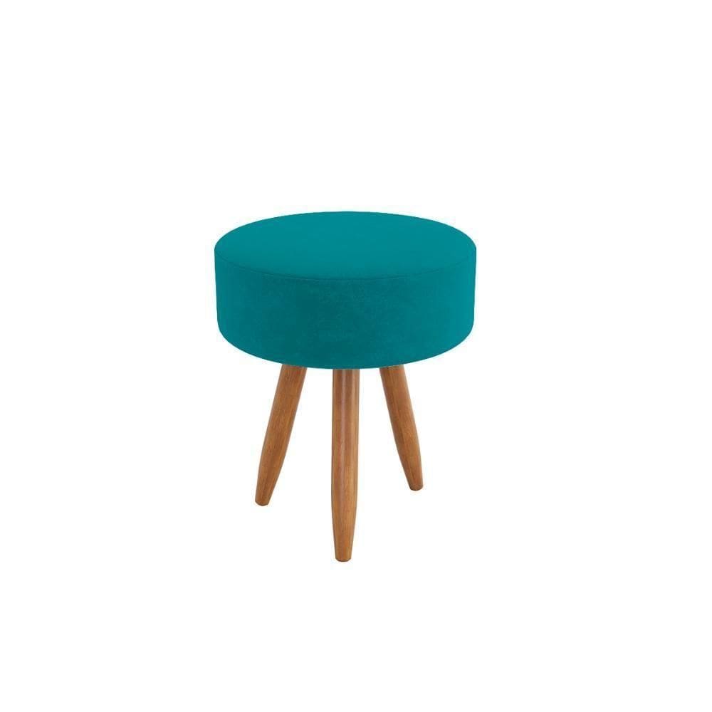 Puff Redondo Decorativo Sala Escritório Estética Luxo Azul Turquesa