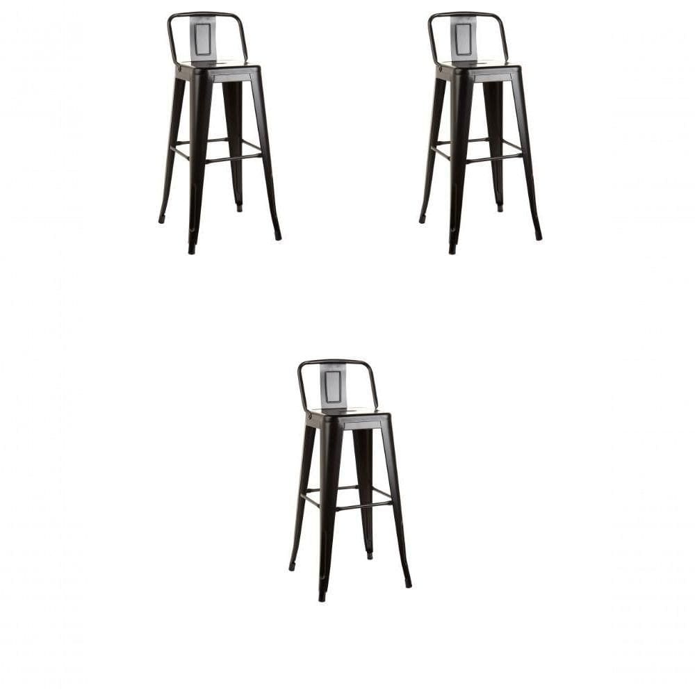 Kit 3 Banquetas Alta Tolix Com Encosto Preta