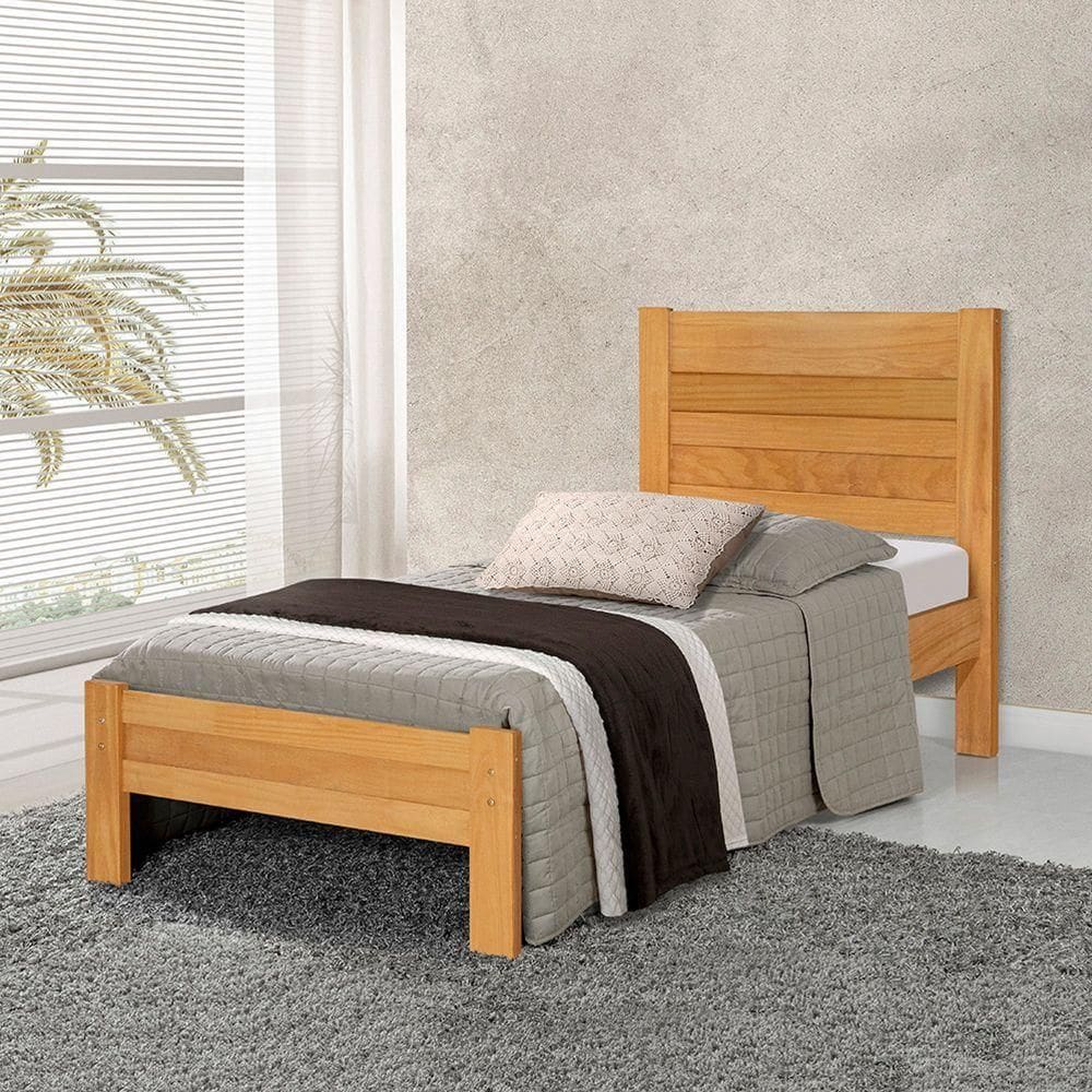 Cama Com Colchão Solteiro Lara Madeira - Imbuia - Marrom
