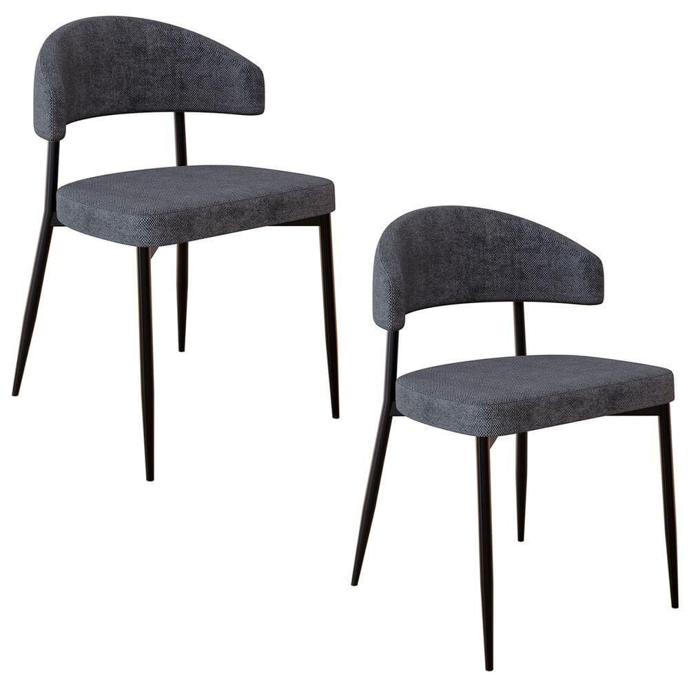 Cadeira De Jantar Estofada Kit 2 Chloe M25 Linho Lautrec Grafite - Mpozenato